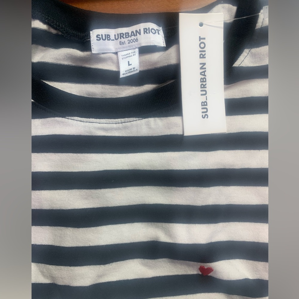 Large Sub_Urban Riot Sleeveless HEART Striped T-Shirt  NEW